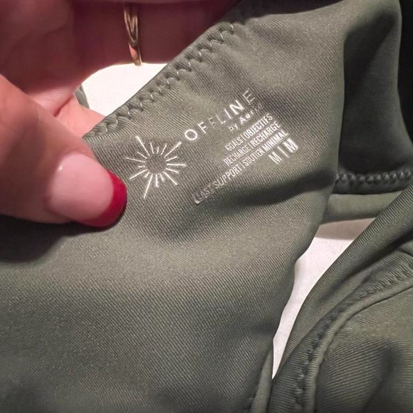 OFFLINE By Aerie The Hugger One Shoulder Sports Bra - Olive Fun, Size M - Picture 5 of 5